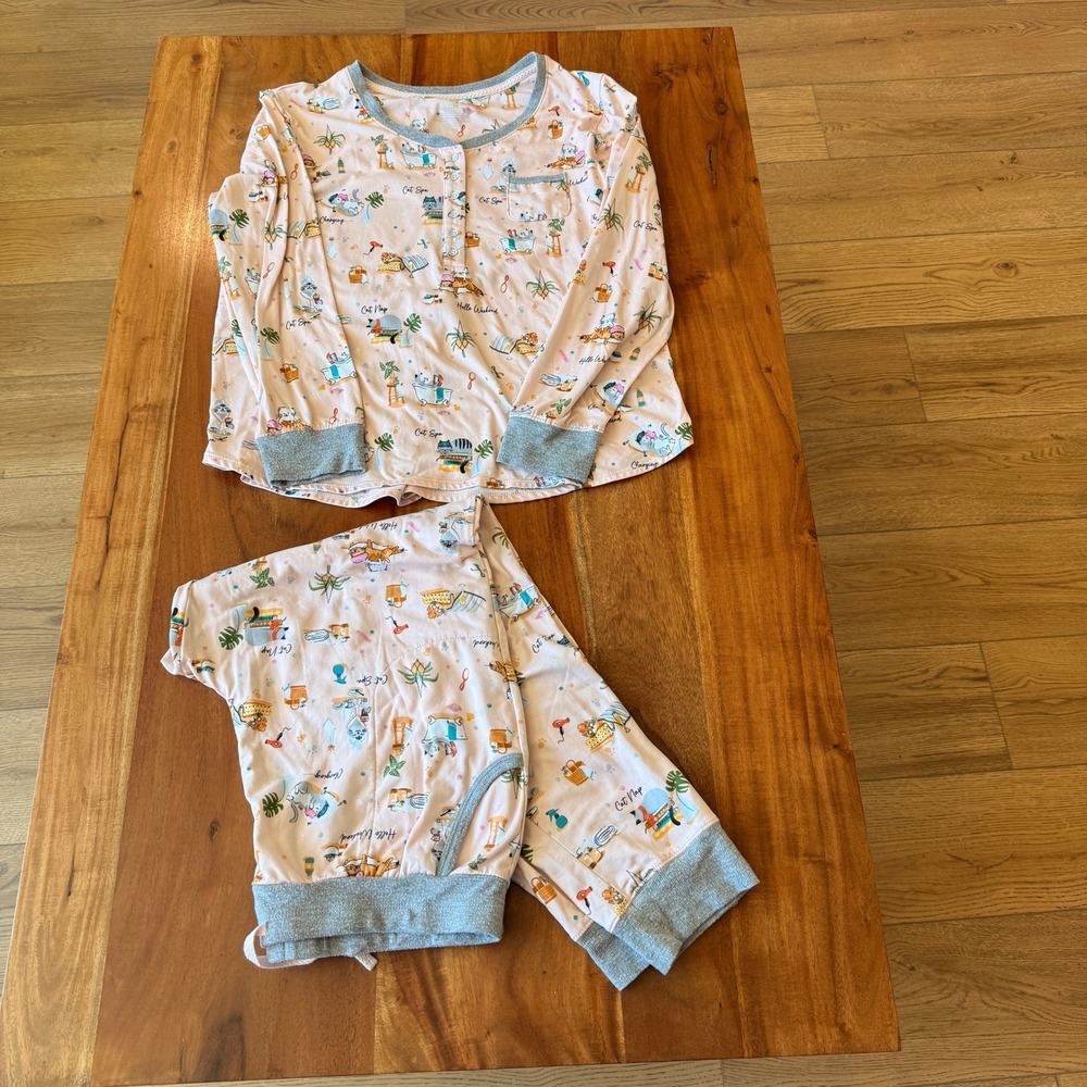 Cuddl Duds Women's Peach "Cat Spa" Pajamas Size L